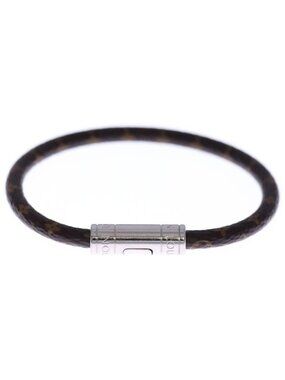 Louis Vuitton Monogram Leather Bracelet Silver Brown